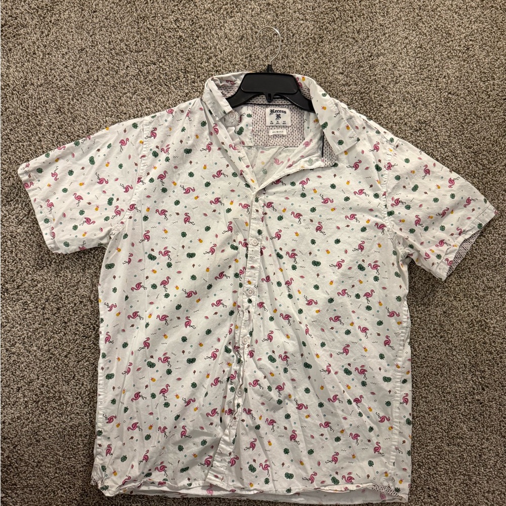 Men's White Flamingo Print Shirt